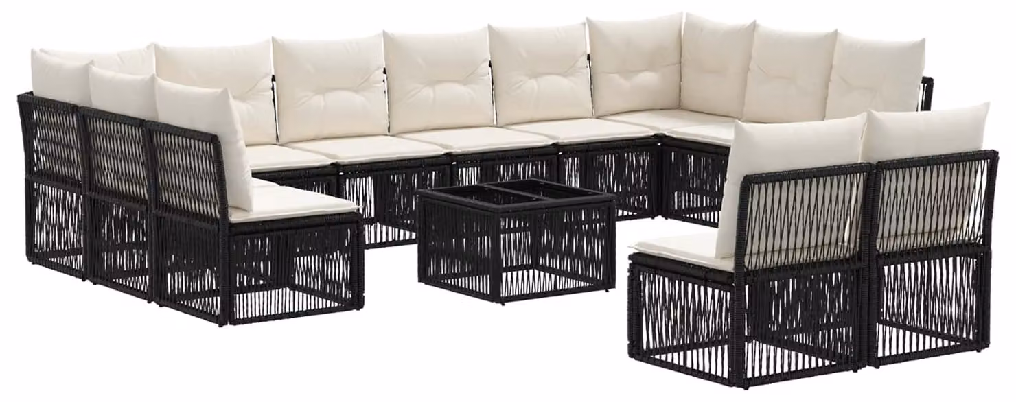Set Divano da Giardino 13 pcs Nero polyrattan