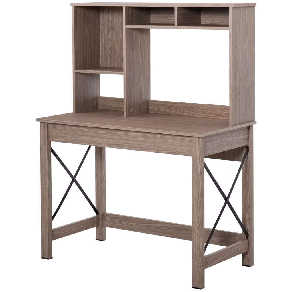 Scrivania con libreria integrata Xylo in legno e metallo marrone chiaro L: 105 cm, P: 50 cm, H: 137,5 cm – 2