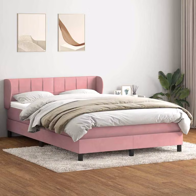 vidaXL Giroletto a Molle con Materasso in Velluto Rosa e Bianco L/P/H: 163 x 88 x 213 cm
