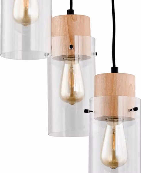 Lampadario Tantum nero-trasparente-legno chiaro 3xE27x60W, legno, dimensioni: 100x38x38 cm, IP20, Alfa