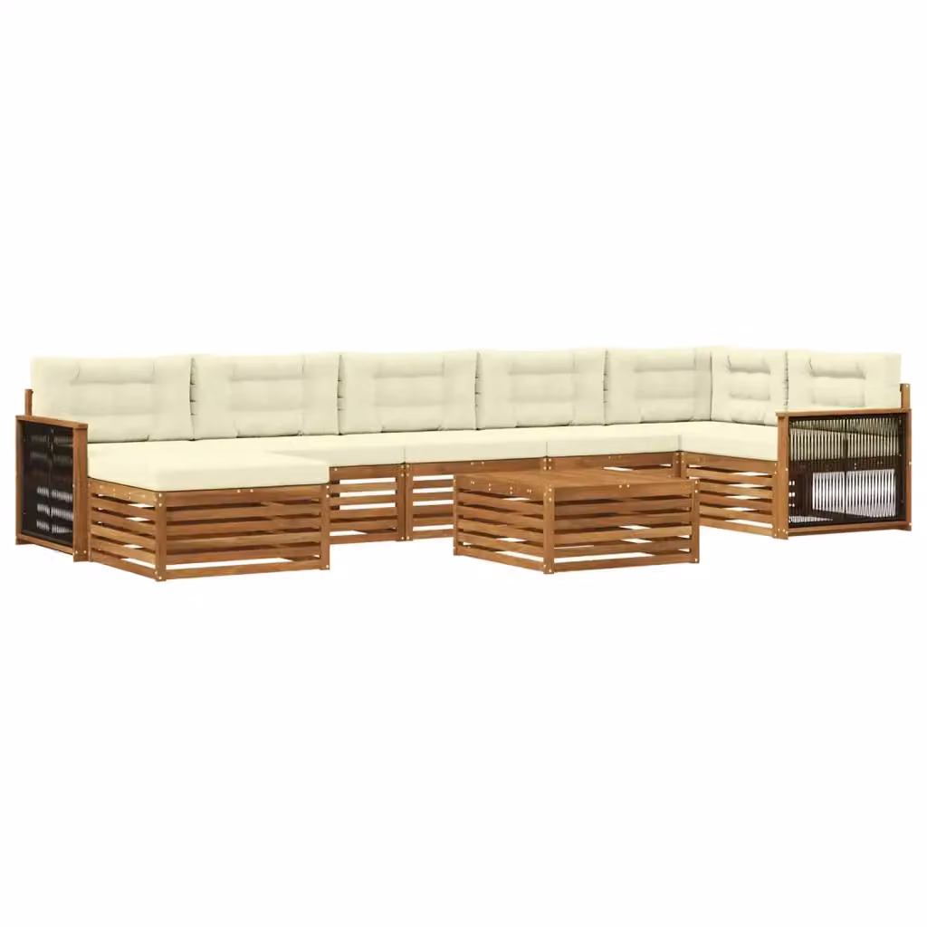 Set di divani da esterno a L con tavolino e pouf vidaXL in legno di acacia, colore marrone e beige – 2