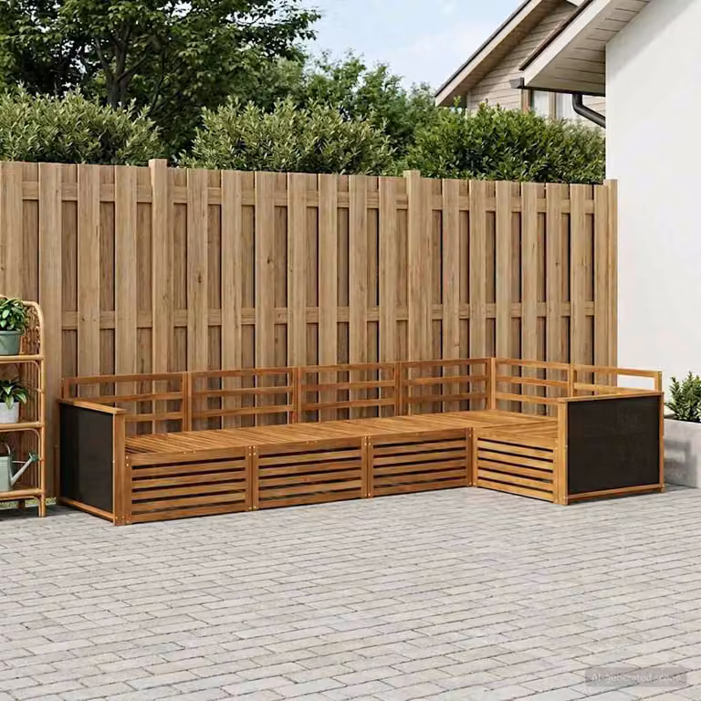 Set di divani da esterno vidaXL 6 pz in legno di acacia massello marrone con cuscini inclusi design moderno a L
