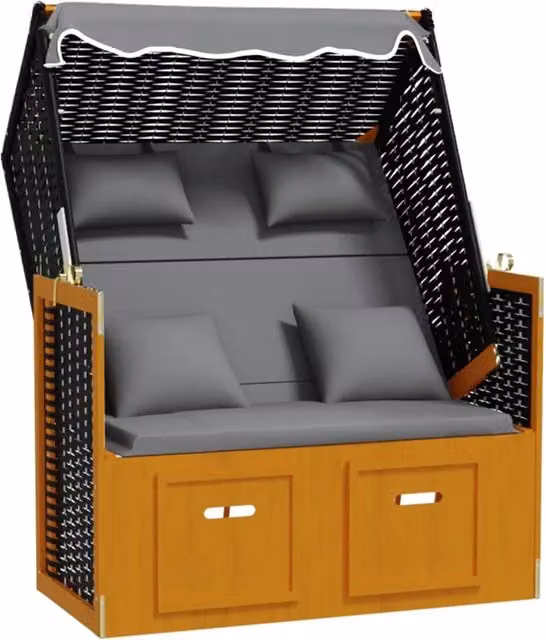 Strandkorb con cuscino poly rattan legno massello antracite 02_0012172
