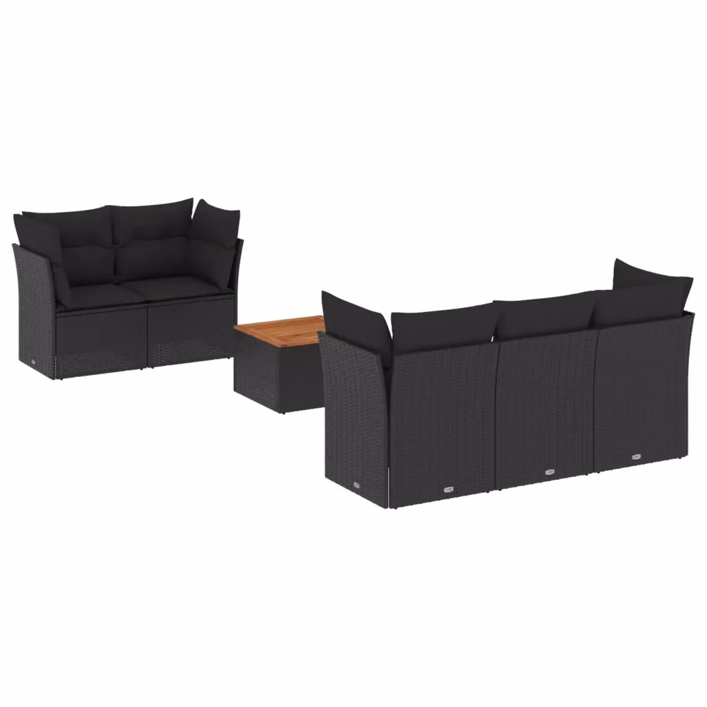 Set Divano da Giardino vidaXL 6 pz in Polyrattan Nero con Cuscini e Tavolino da Caffè – 2
