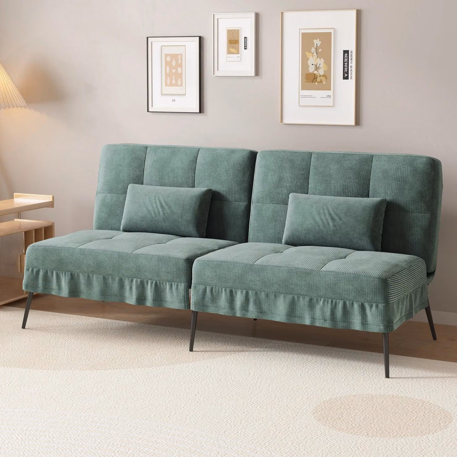 Divano angolare con funzione letto - Divano a 3 posti - Divano letto - Divano lounge - Schienale regolabile - Tessuto in velluto di cotone