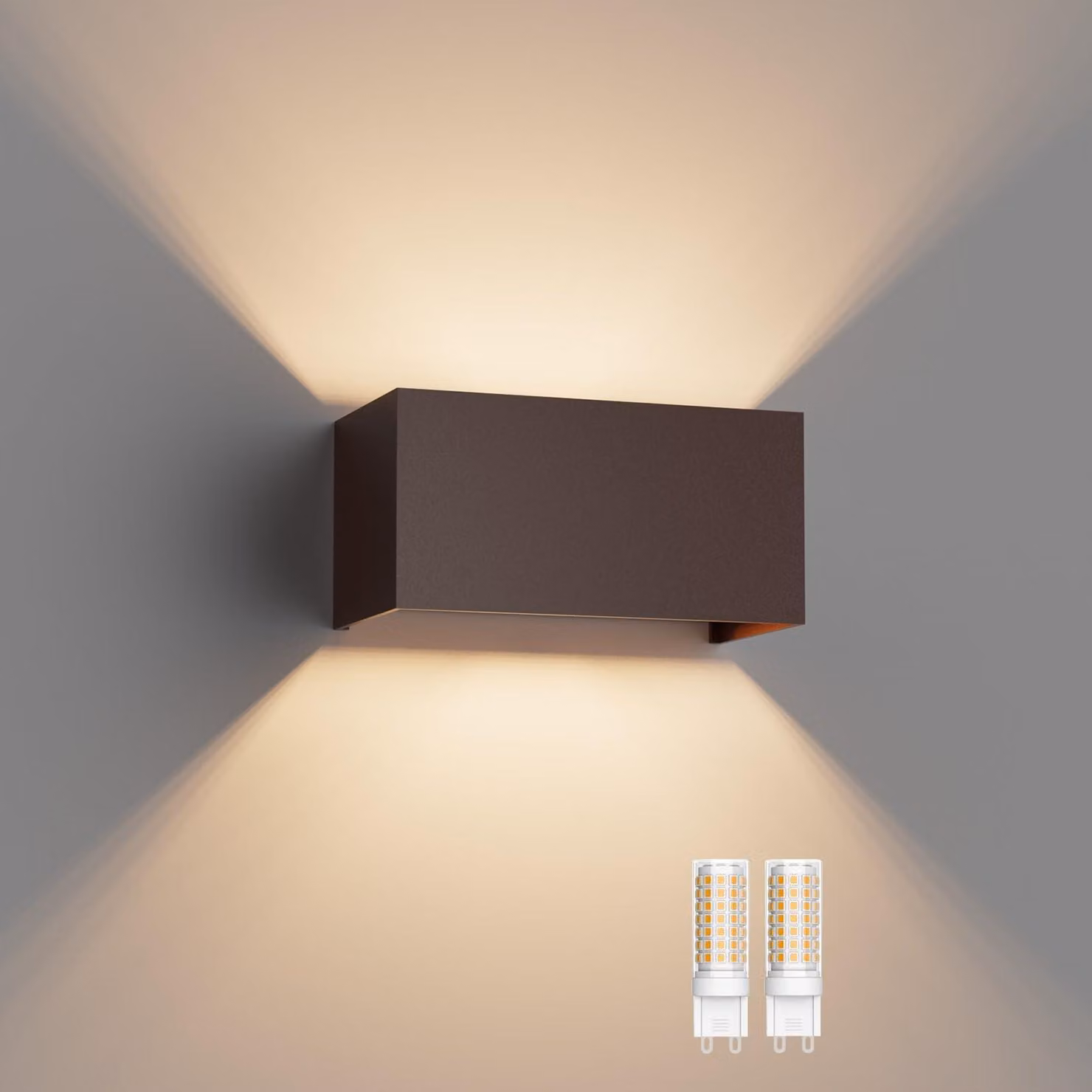 Lampada da parete a LED, attacco G9, 3000K, 18W, regolabile, grado di protezione IP54, finitura bronzo