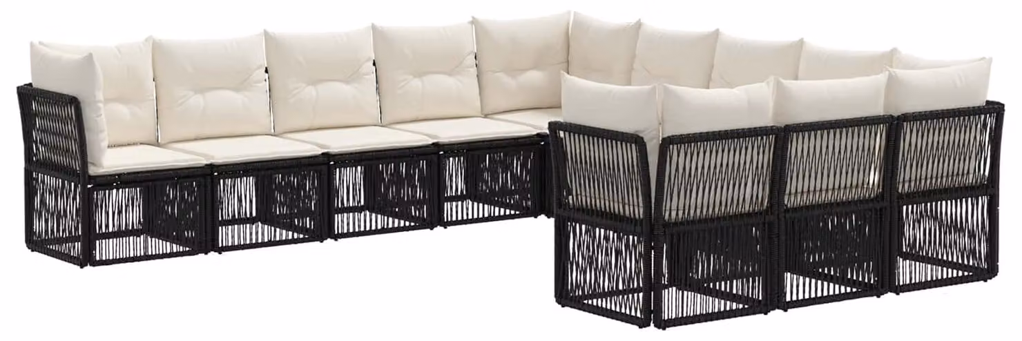 Set da giardino composto da 11 pezzi, colore nero, realizzato in rattan sintetico
