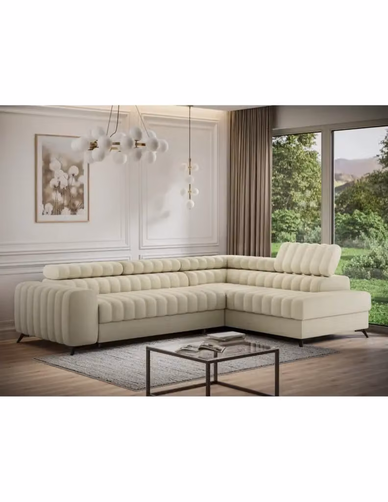 Divano ad angolo con funzione letto Meublorama collezione KANEDOJO colore Beige – 2