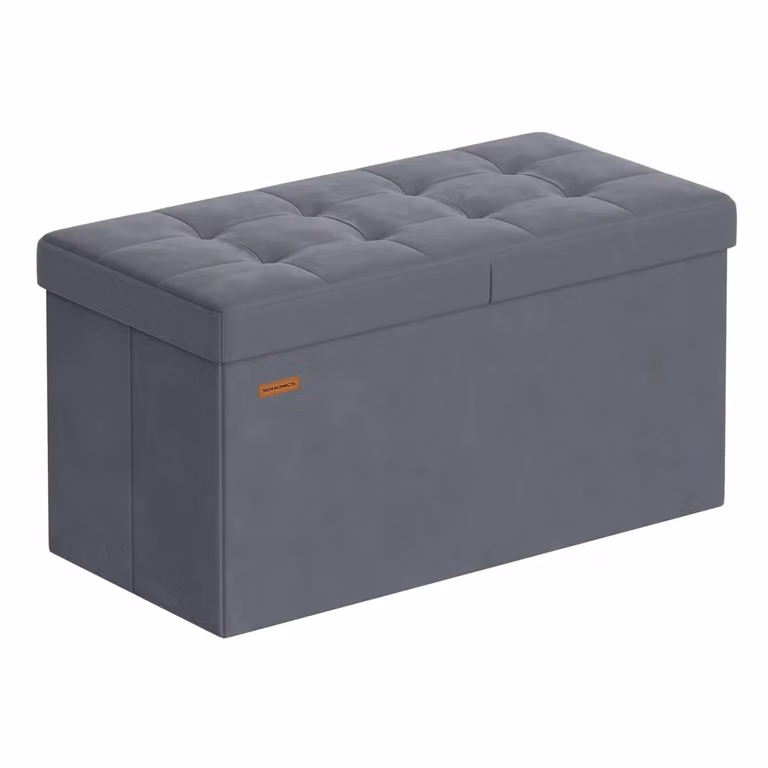 Pouf pieghevole con contenitore e seduta confortevole, Grigio Ardesia / 76l cm