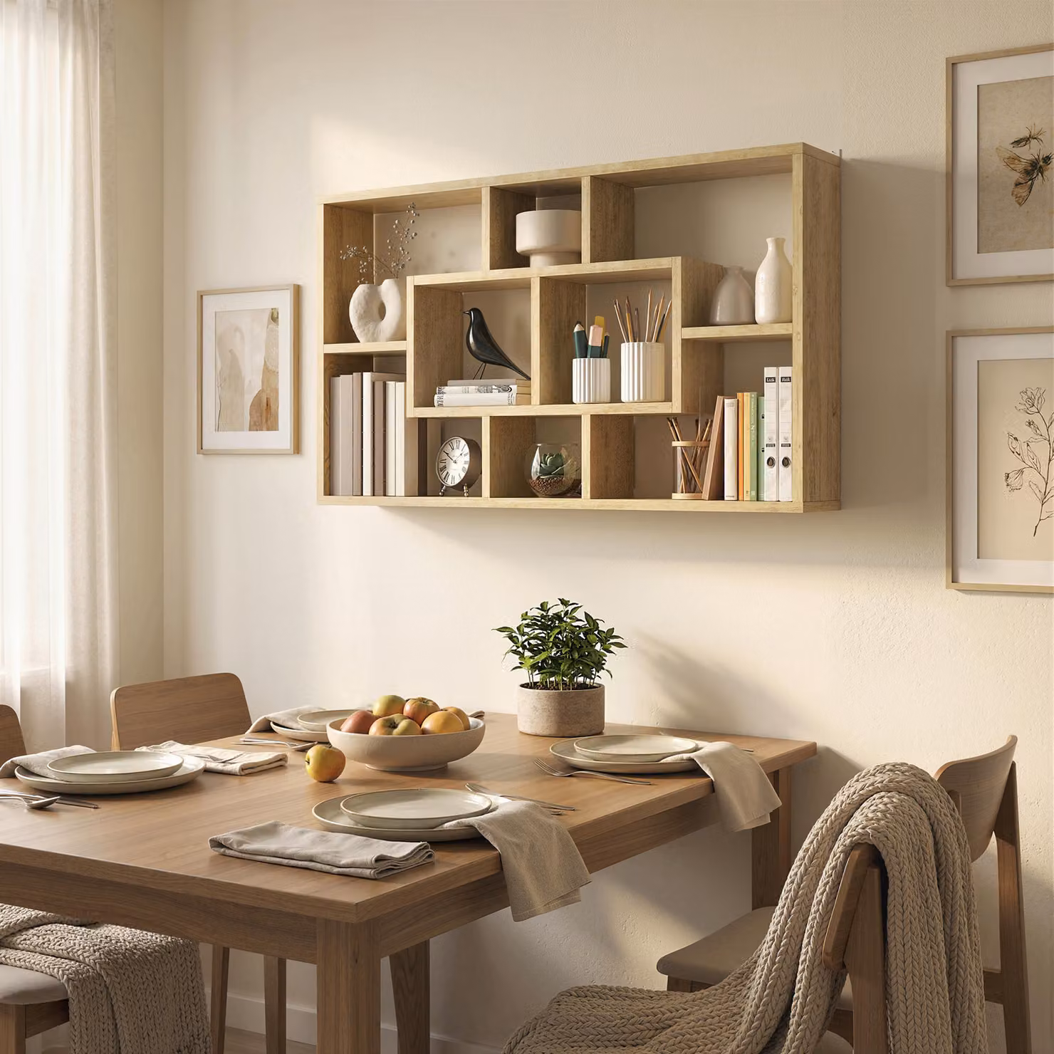 Scaffale da parete HOMCOM con 8 ripiani in legno, colore rovere, ideale per il soggiorno, L: 85 cm, P: 14,5 cm, H: 47,5 cm – 2