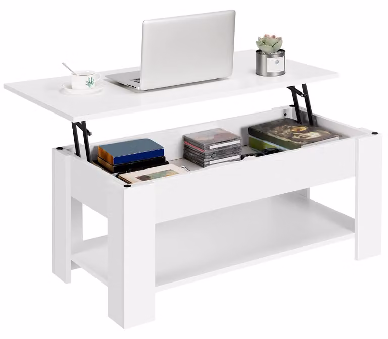 Tavolino Yaheetech, tavolino da salotto regolabile in altezza, bianco, 98x50 cm