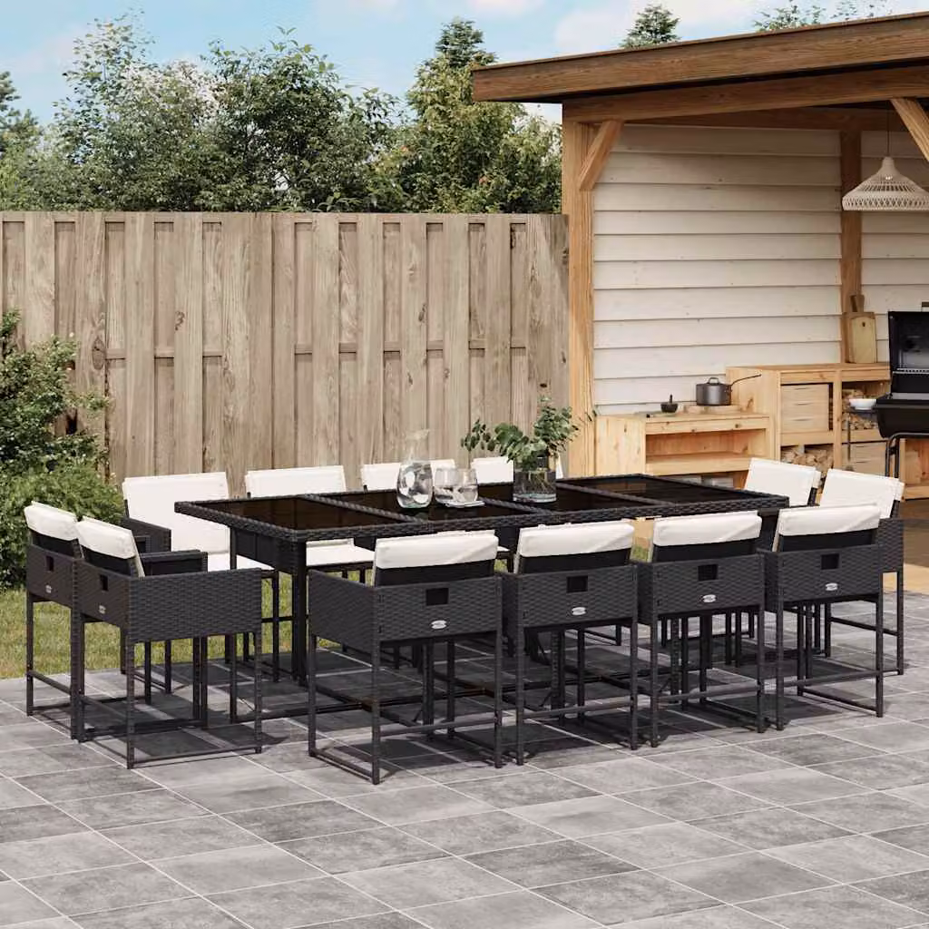 Set da pranzo da giardino vidaXL in polyrattan nero con cuscini e tavolo in vetro per 13 persone – 1