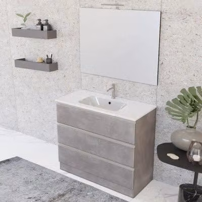 Mobile bagno moderno INBAGNO grigio con specchio LED e lavabo, L: 100 cm, P: 45 cm, H: 87 cm