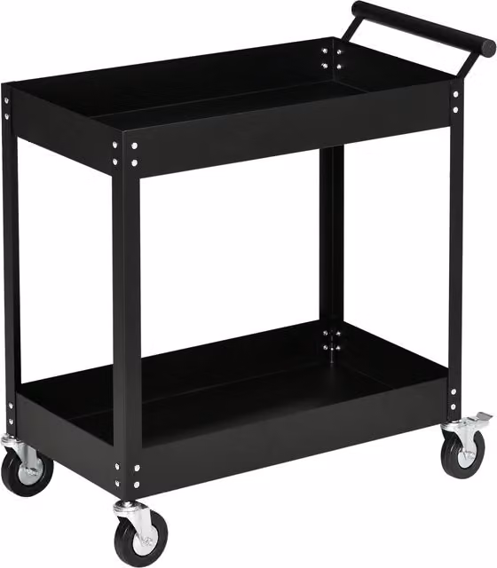 Carrello porta attrezzi DURHAND in acciaio a 2 ripiani con ruote, Nero, L: 84.5 cm, P: 38 cm, H: 84 cm – 1