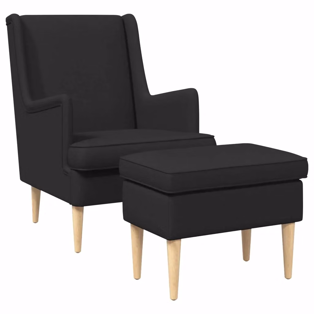 Set Poltrona con Ottoman vidaXL in Tessuto Nero per Soggiorno e Camera da Letto – 2