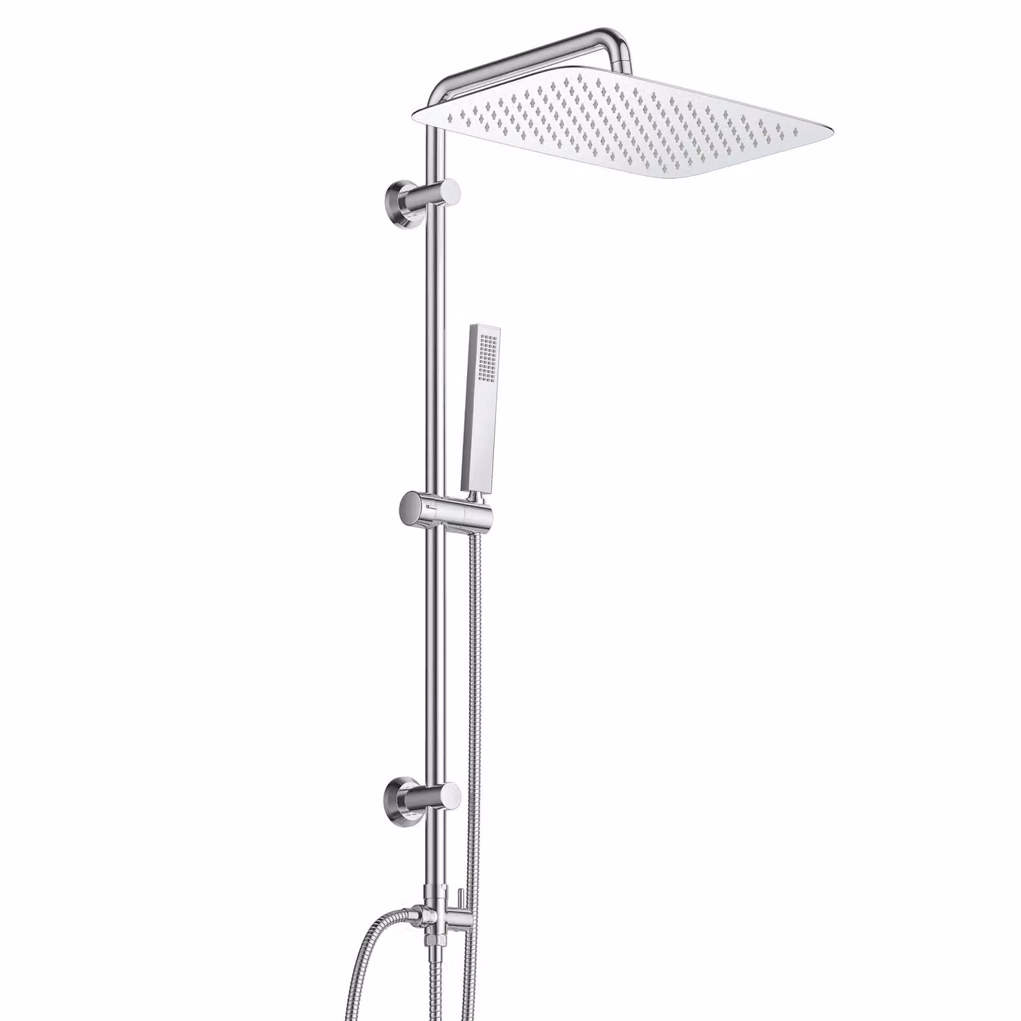 Sistema doccia JOHO in acciaio inox senza rubinetto, doccia a pioggia Set doccia con asta e soffione rettangolare 35x25cm, cromo