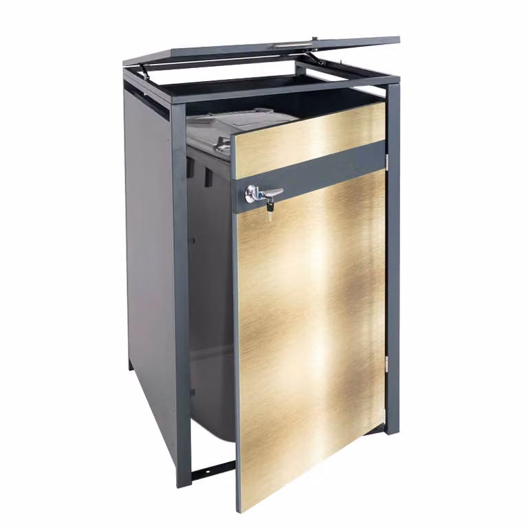 1 coperchio per cestino HWC-J82, contenitore per cestino, espandibile, metallo 32kg, antracite ~ oro