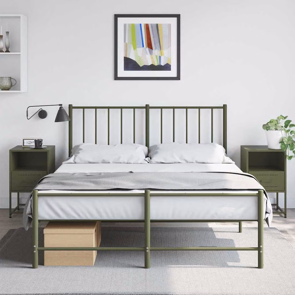 Set di 2 comodini vidaXL in metallo verde oliva stile industriale, L/P/H: 36 x 39 x 60,5 cm