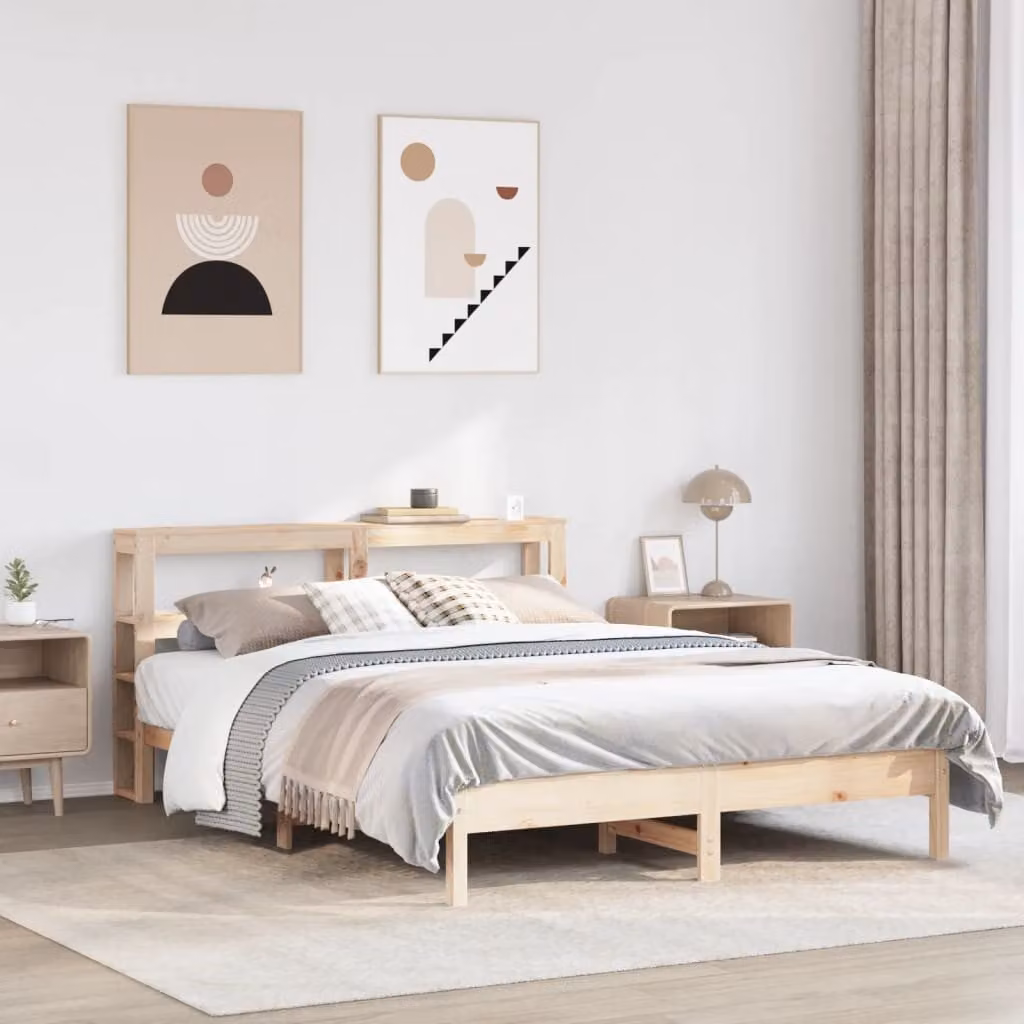 vidaXL Letto in Legno Massello di Pino Marrone con Ripiani Laterali L/P/H: 200 x 140 x 82 cm – 1