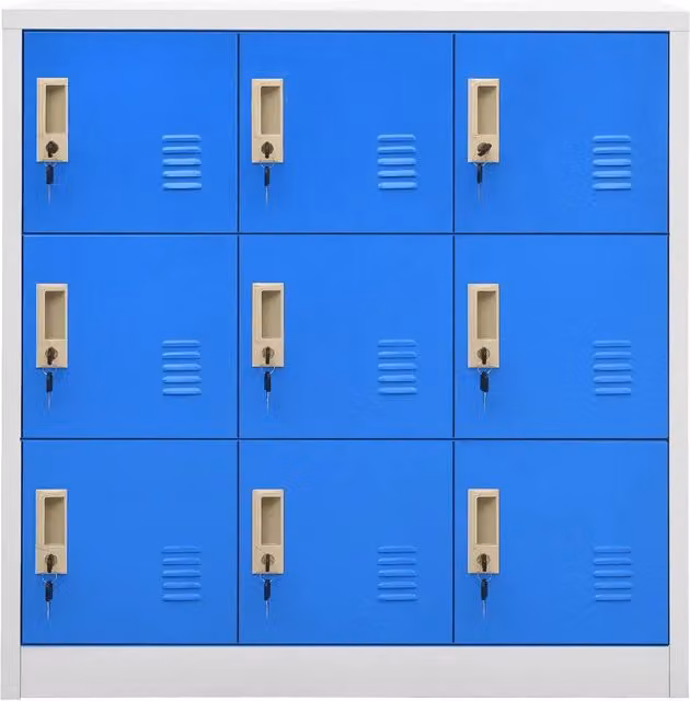 Armadietto in metallo vidaXL con chiave Grigio e Blu per ufficio o scuola L: 90 cm, P: 45 cm, H: 92,5 cm