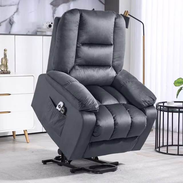 Poltrona relax elettrica 85x94x107 cm con alzata e reclinazione fino a 135°; schiuma grigia