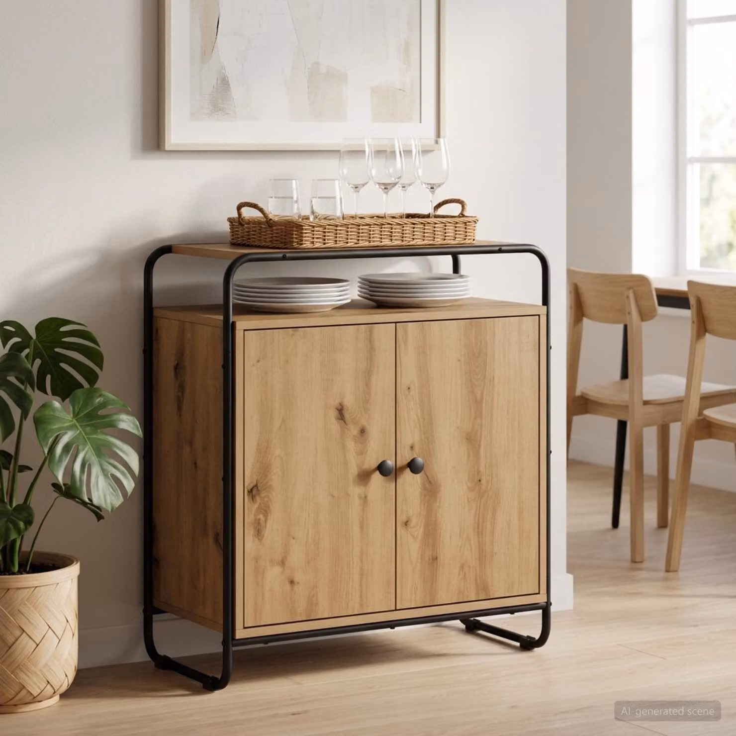 Credenza in stile industriale vidaXL in legno e metallo, colore marrone, L: 68 cm, P: 35 cm, H: 75 cm