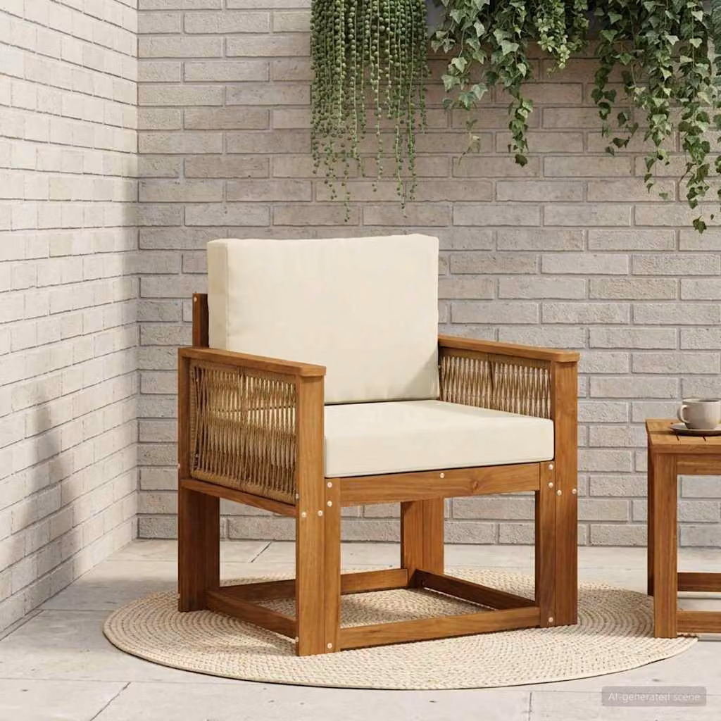 vidaXL Divano centrale da esterno moderno in legno di acacia massello naturale con cuscini beige e marroni