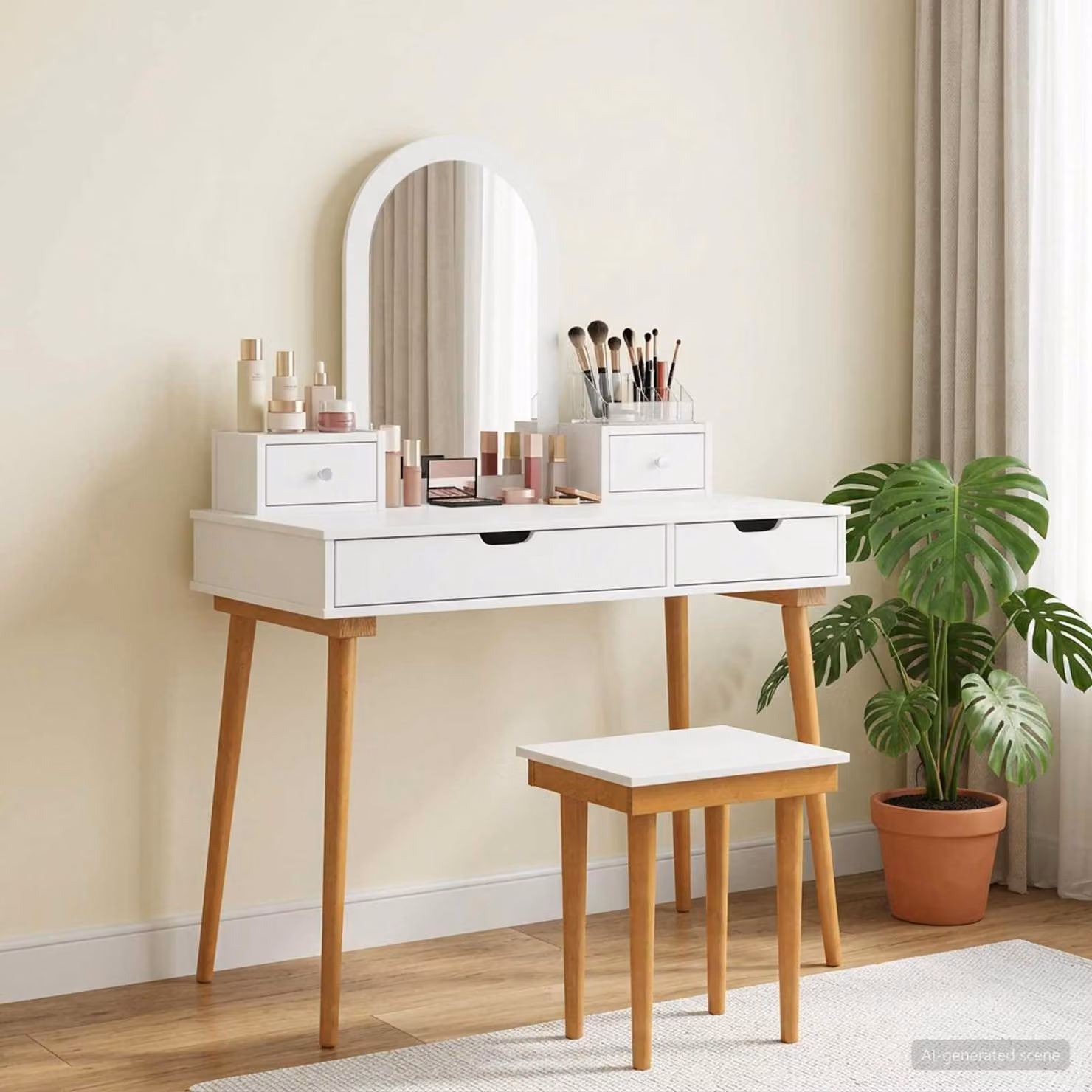Set Tavolo da Trucco vidaXL FAUSKE 5 pz Bianco L/P/H: 100 x 50 x 143 cm