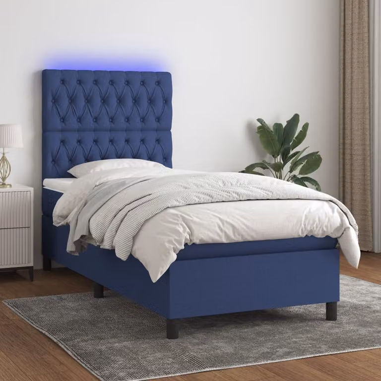 The Living Store Letto a molle con materasso e LED Blu 90x200 cm in tessuto