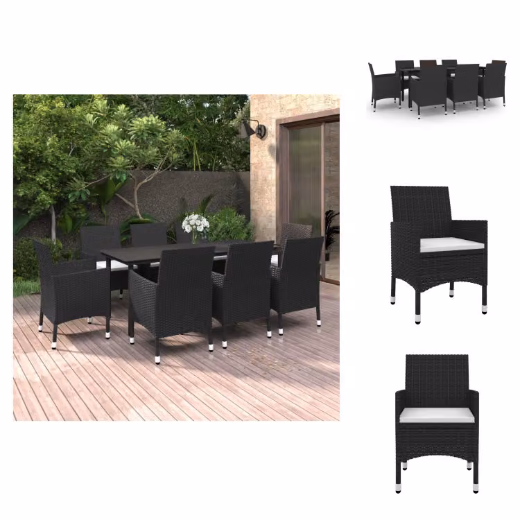 set da pranzo da giardino vidaXL 9 pezzi con cuscini in rattan e vetro - Set di mobili da giardino