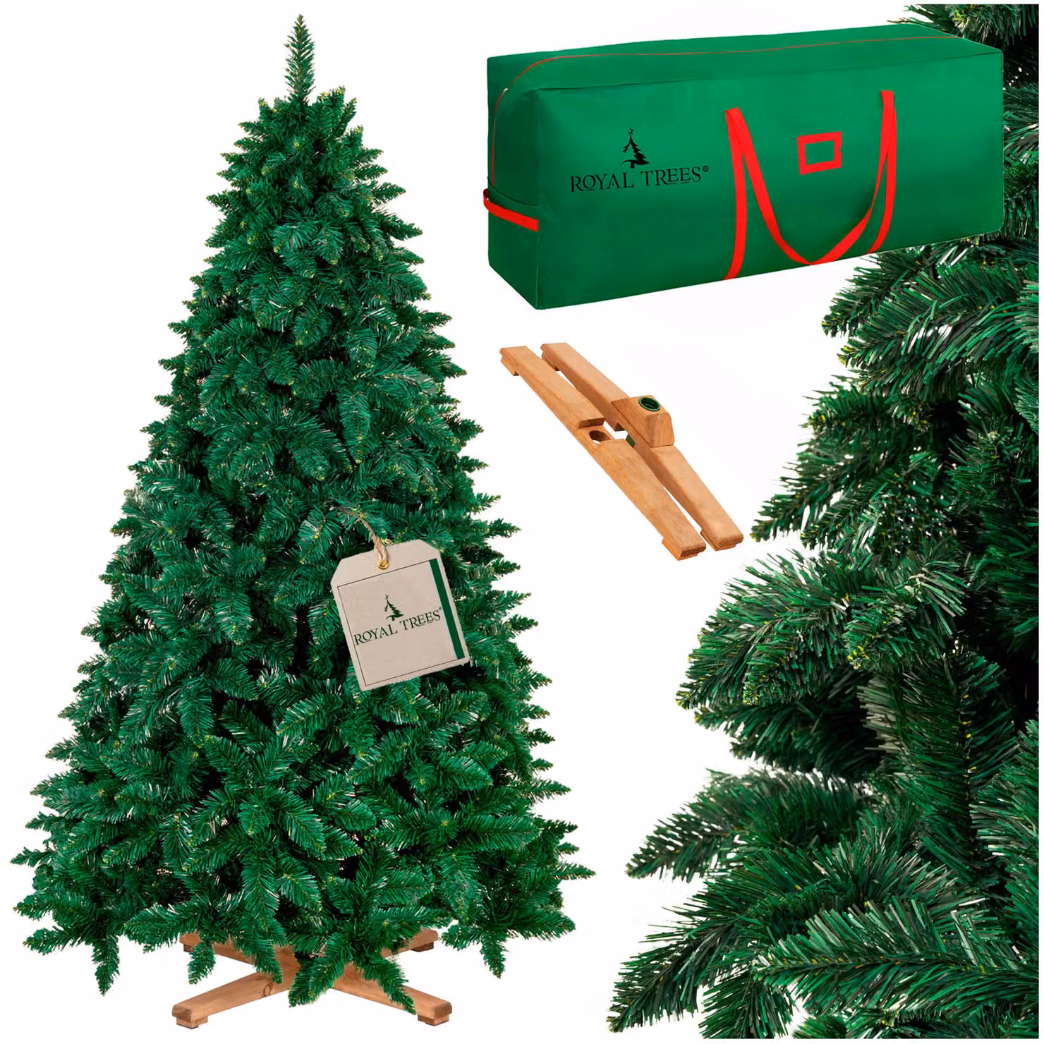 Albero di Natale artificiale Royal Trees® 220 cm Pino silvestre con 817 punte fitte | Albero di Natale Deluxe realistico con supporto in legno e sacca per riporlo