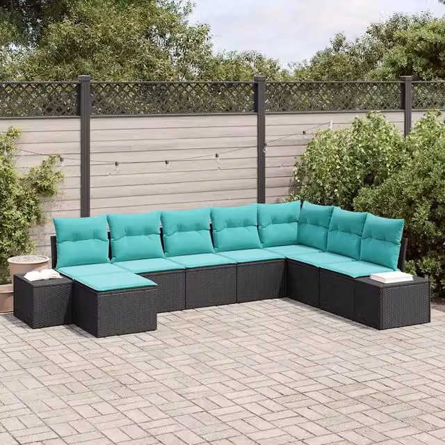 Set Divano da Giardino 8 pz Nero polyrattan 3347186