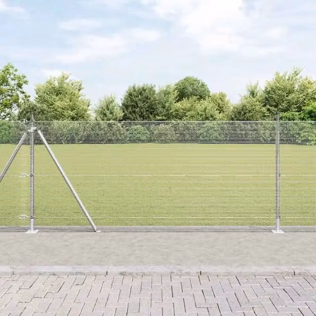 Recinzione in acciaio zincato con base in cemento vidaXL grigio argento L: 50 m, H: 0,8 m