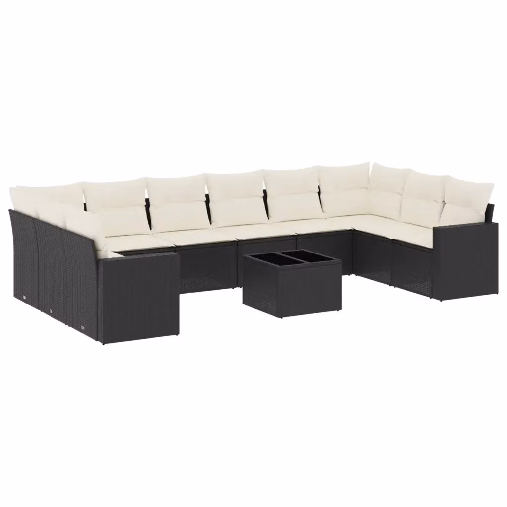 vidaXL Set Divani da Giardino 11 pz con Cuscini, Polyrattan e Acciaio Verniciato a Polvere, Nero e Bianco – 2