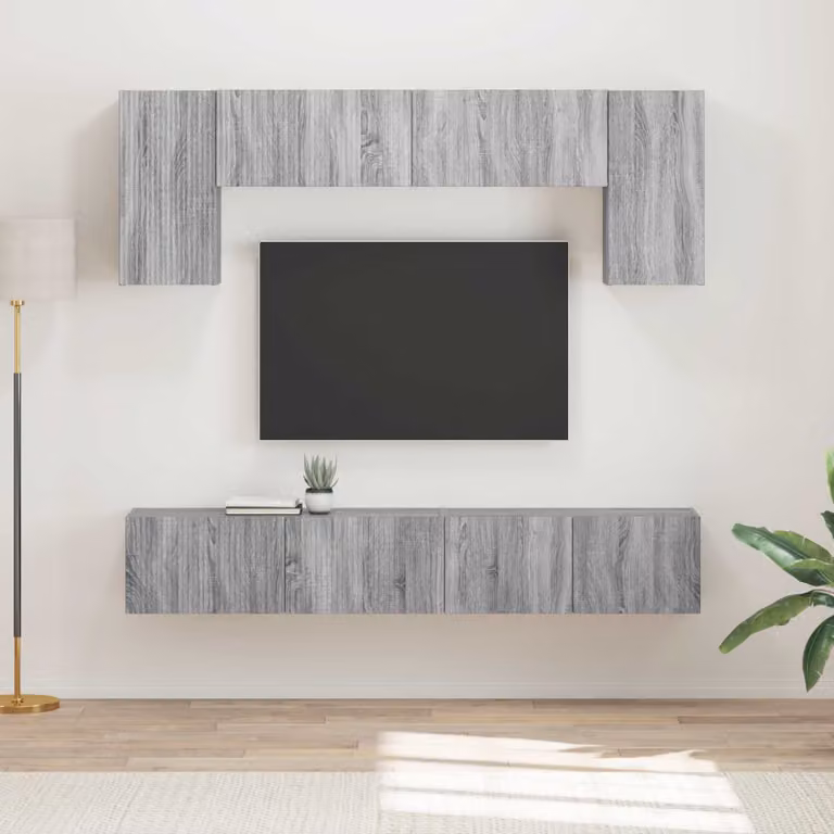 Set mobile TV moderno vidaXL 4 pezzi Grigio Sonoma in legno e MDF per soggiorno