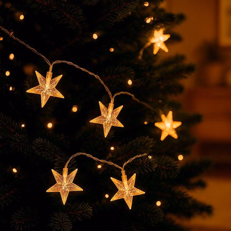 Catena luminosa a LED con 20 stelle, luce bianco caldo, timer, 220 cm