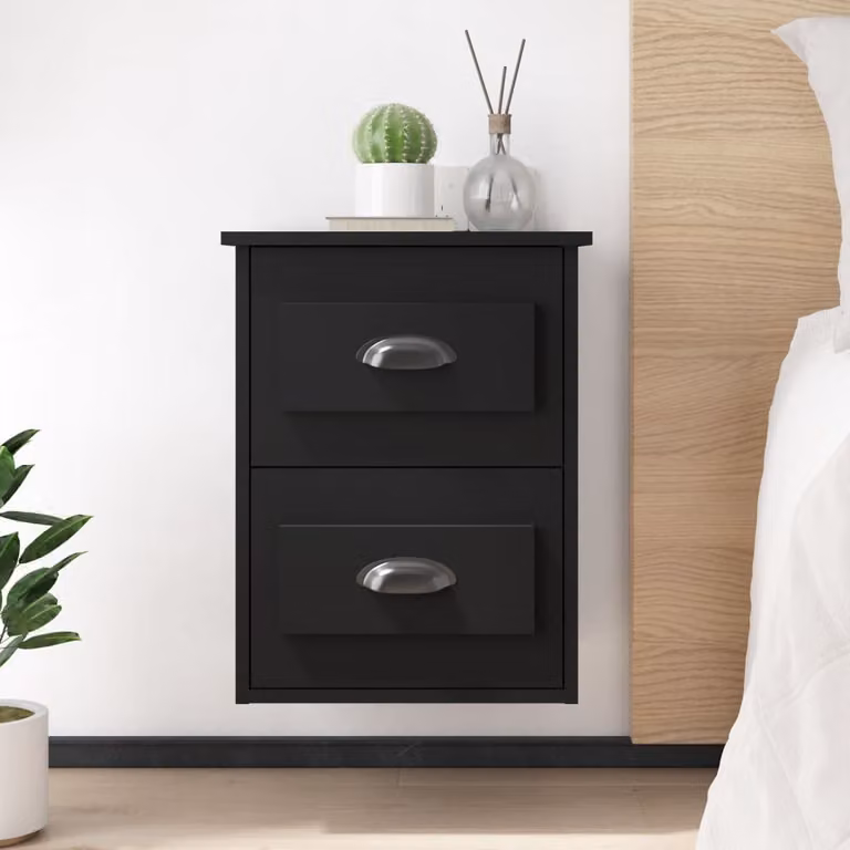 Set di 2 comodini da parete moderni vidaXL in nero opaco L: 41,5 cm, P: 36 cm, H: 53 cm
