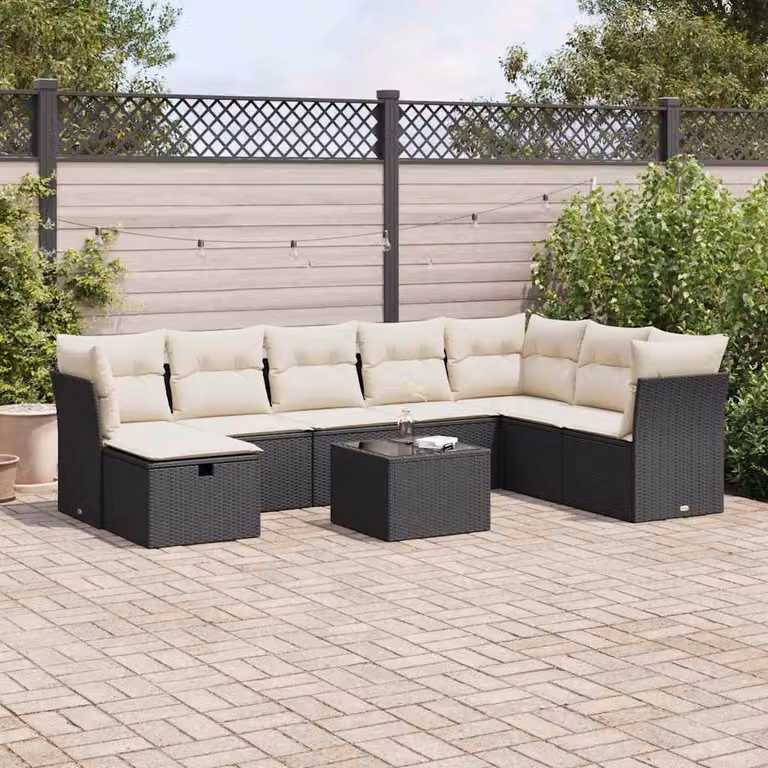 Set di divani da giardino vidaXL in polyrattan nero con cuscini, ideale per terrazzo o giardino