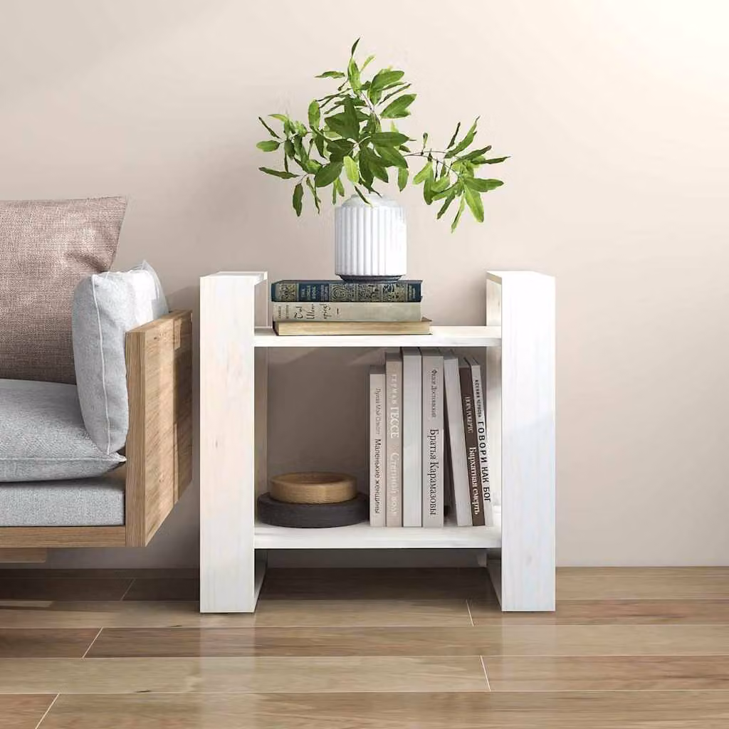 Libreria/Divisorio vidaXL in Legno Massello di Pino Bianco con Finitura Laccata Rustica L: 60 cm, P: 35 cm, H: 57 cm