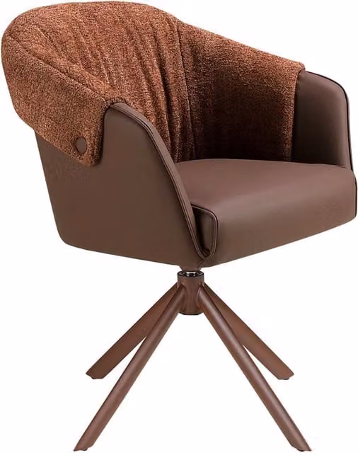 Sedia girevole Angel Cerdá in similpelle marrone ramato e tessuto marrone screziato con braccioli e base in metallo e legno – 1