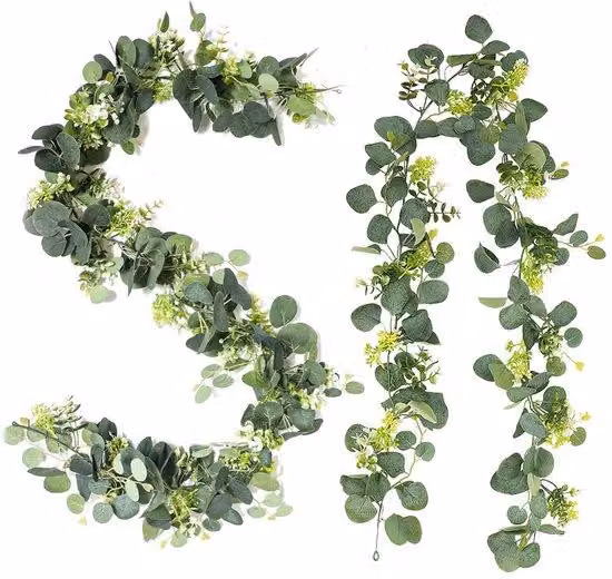Ghirlanda artificiale di eucalipto, 180 cm, verde, foglie di salice, fiori, decorazione, pianta rampicante artificiale, sfondo, matrimonio, decorazione, lampada da tavolo