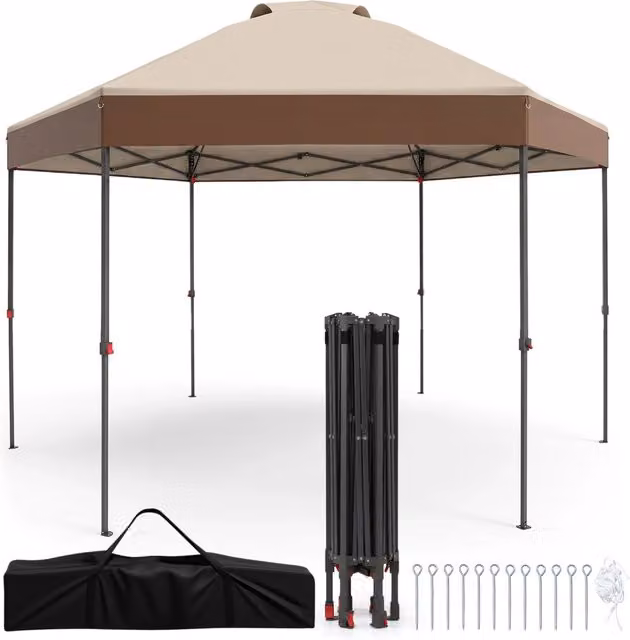 Gazebo pieghevole da giardino con altezza regolabile picchetti e corde, 360 x 360 cm Gazebo pop-up Marrone