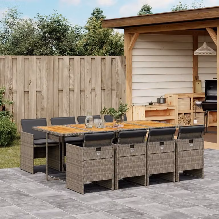Maison Exclusive - Set da pranzo da giardino 9 pezzi con cuscini in polyrattan grigio