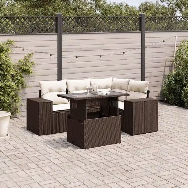 Set Divano da Giardino 5 pz con Cuscini Marrone in Polyrattan 3269143