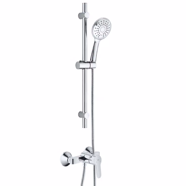 GROHE Duscharmatura BauEdge, sistema doccia con miscelatore monocomando e soffione BELVIT, barra doccia e tubo flessibile da 1,5 metri, senza doccia a pioggia, finitura cromata