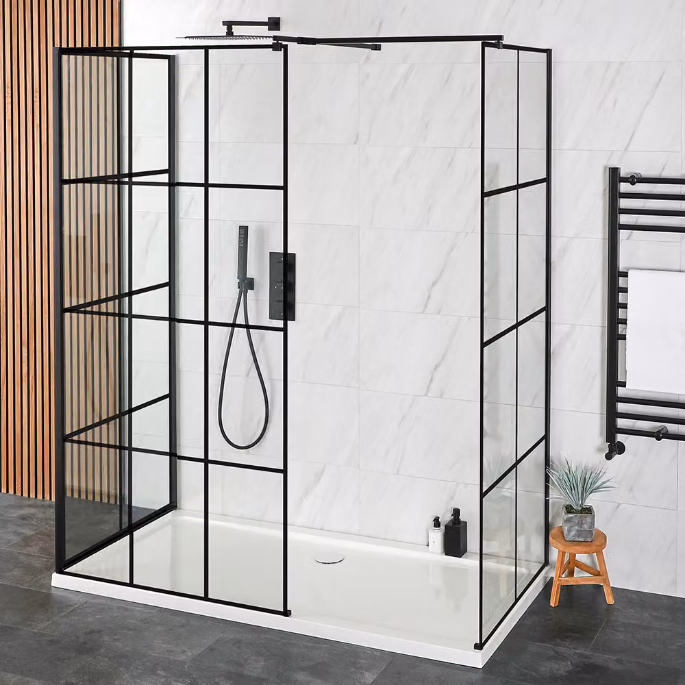 Doccia Walk-in a 3 Lati- con 1100mm x 700mm Piatto Doccia e Braccio a Muro - Barq