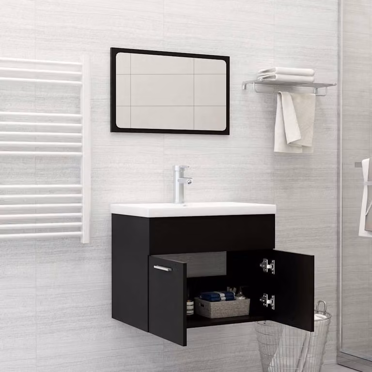 Set Mobili da Bagno Moderno vidaXL con Mobile Lavabo Nero e Bianco, L: 60,0 cm, P: 38,5 cm, H: 46,0 cm