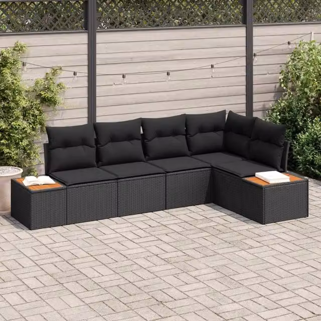 Set Divano da Giardino 5 pz 5-Numero di posti Nero Poly Rattan 3356753