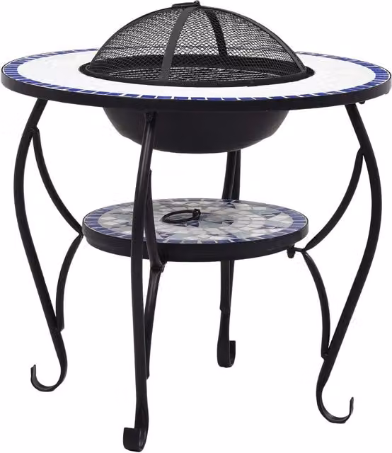 Tavolo con Braciere DESIGN IN in Ceramica e Acciaio Blu e Bianco L: 68 cm, P: 60 cm, H: 44 cm – 1