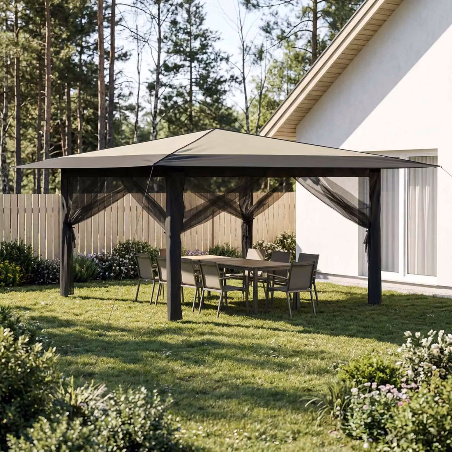 Gazebo vidaXL con 4 pareti laterali in poliestere e acciaio, Colore: Beige e Antracite, L/P: 400 x 400 cm, H: 245 cm